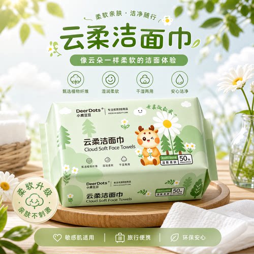 小鹿豆豆洗脸巾亲肤加厚大包棉柔洁面巾干湿两用一次性擦脸绵柔巾