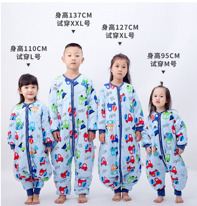 呼西贝宝宝防惊跳睡袋儿童婴幼儿分腿睡袋秋冬加厚棉款