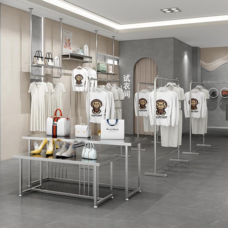 服装店中岛桌女装店铺鞋包包饰品摆件中间摆放陈列架不锈钢展示台