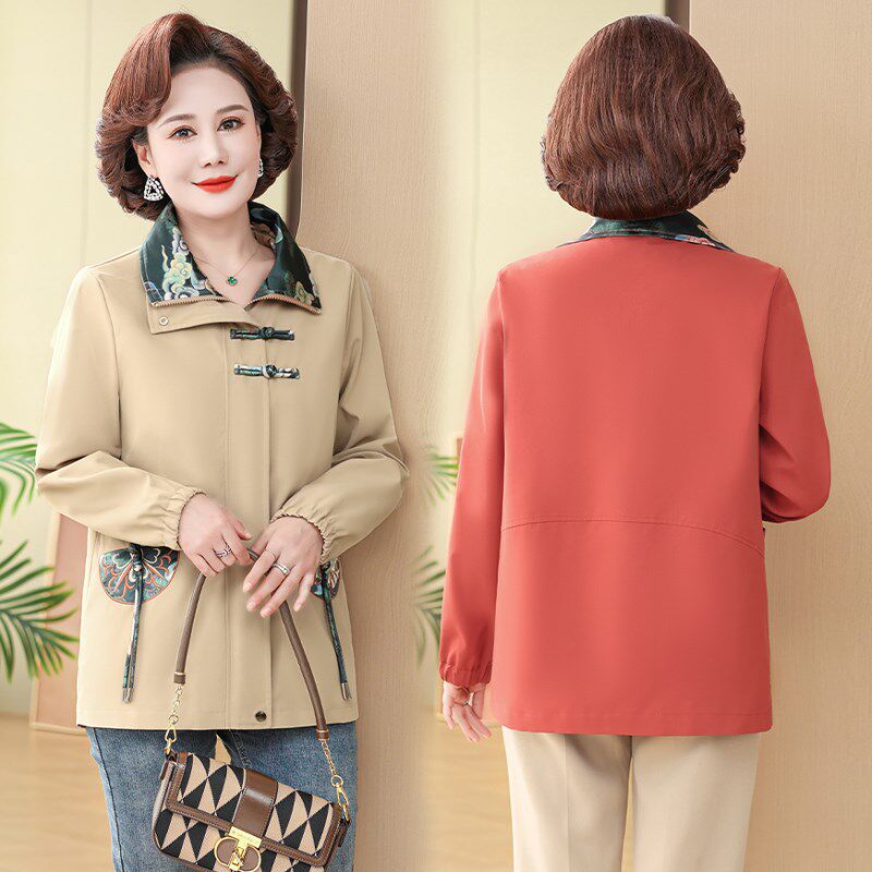 妈妈春秋装洋气外套女2024新款时尚短款风衣中老年人春季夹克上衣