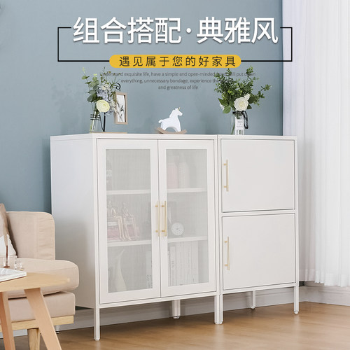 阳台储物柜收纳家用防水防晒杂物柜铁皮儿童单双门衣柜玻璃门书柜