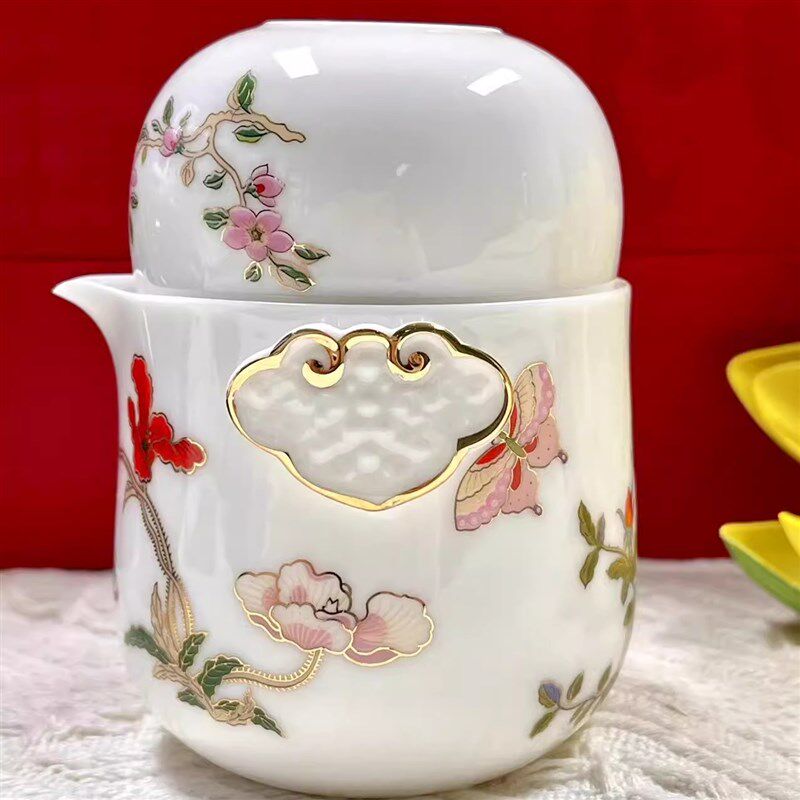 【先看页面售后要求】旅行茶具小套装羊脂玉一壶二杯便携收纳套装
