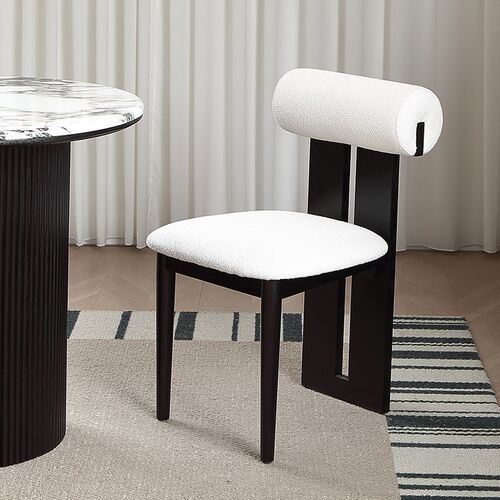 法式中古侘寂风河马椅羊羔绒餐椅小户型卧室化妆凳白蜡木实木椅子