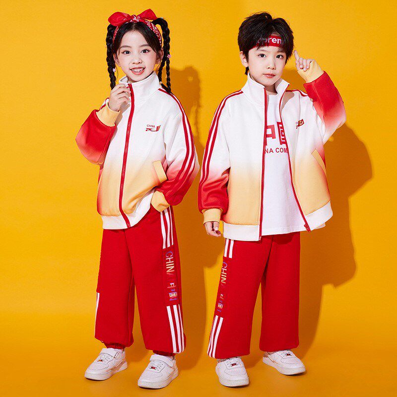 儿童POLO衫长袖tT恤小学生班服六一演出服春秋款白红黄蓝色幼儿园