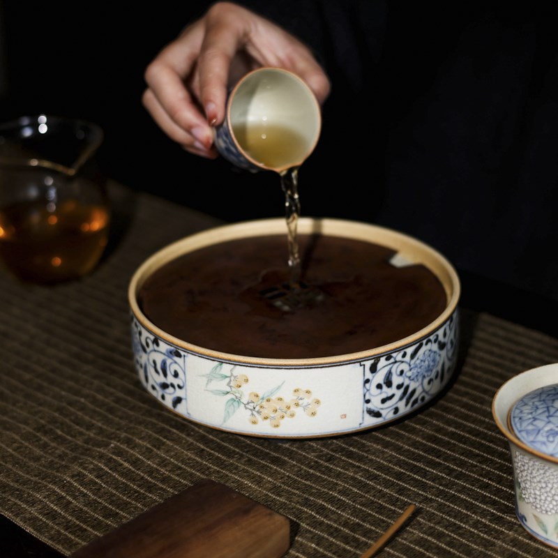 【朴云堂 手绘壶承】景德镇清末青花瓷养壶小茶盘干泡茶席壶托盘