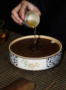【朴云堂 手绘壶承】景德镇清末青花瓷养壶小茶盘干泡茶席壶托盘