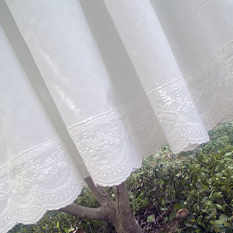 春夏轻薄纯棉打底裙汉服旗袍森系日常百花边亲肤透气中摆半身裙