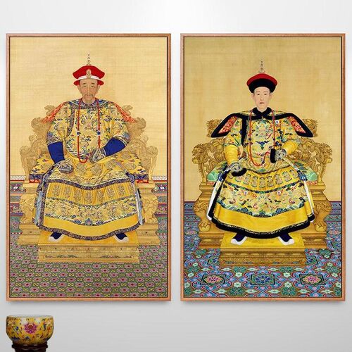 朝清皇帝画像乾隆正康熙龙古代物画工挂画人清代雍袍朝笔服装饰画
