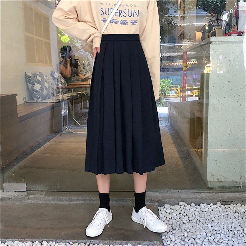 大码高腰显瘦jk制服学院风中长款百褶半身裙长裙胖mm女秋学生班服