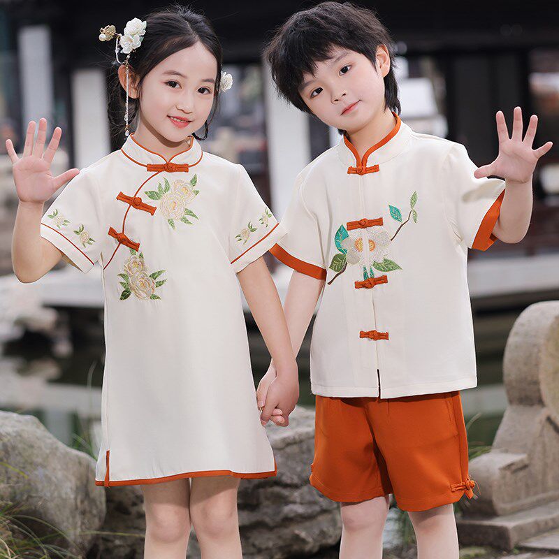 幼儿园园服六一演出服儿童夏装男童中国风汉服女童旗袍表演朗诵服