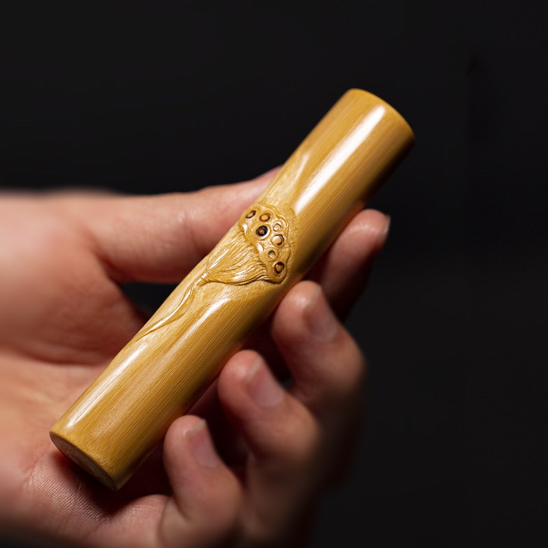艺竹情文玩玉竹实心竹荷莲名师精雕高密度玉化实心竹手把件配饰