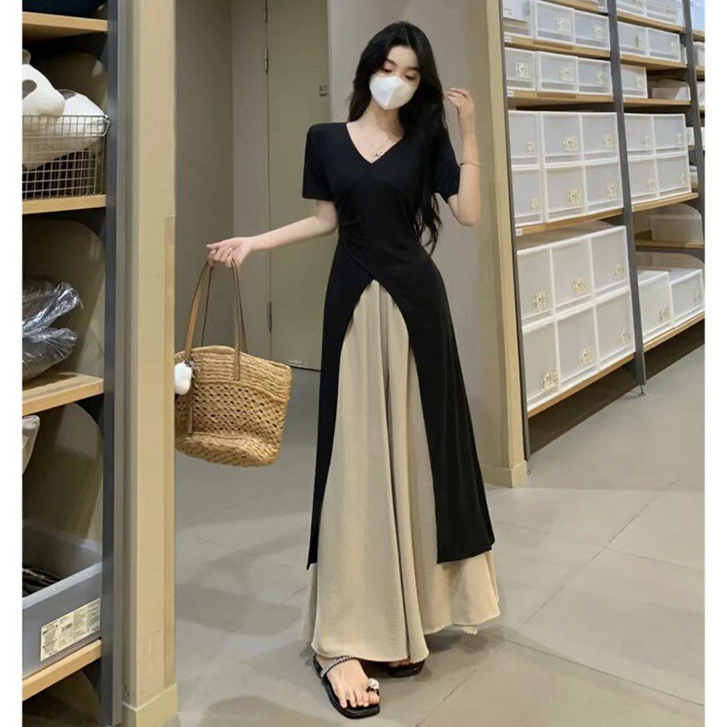 夏季女微胖MM新中式轻国风时髦洋气开叉阔腿裙裤今年流行漂亮套装