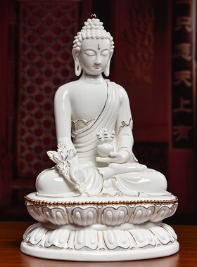 戴玉堂陶瓷摆件《描金彩药师佛》藏传药师琉璃光如来佛像家居饰品