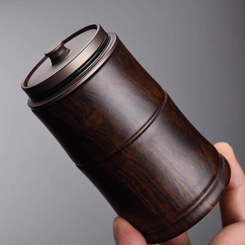 叙锦实木茶叶罐便携式小型茶叶密封罐旅行储茶罐黑檀迷你存茶罐子