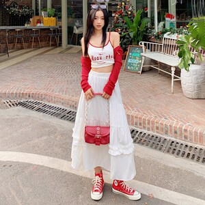 KRO复古甜美百搭蛋糕裙2024新款设计感A字裙垂感休闲白色长裙