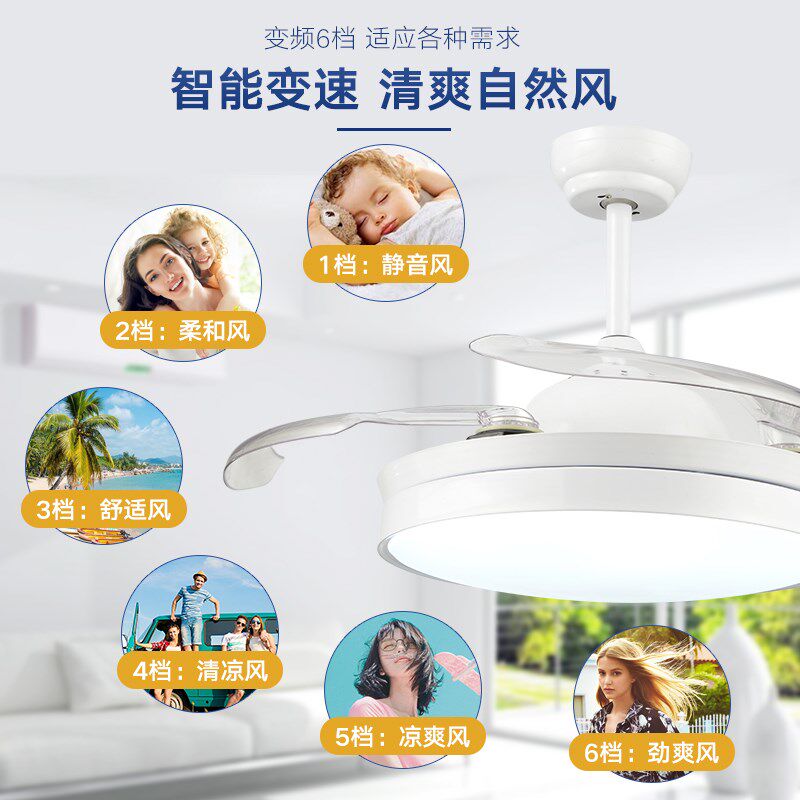 宸居可自动收缩网红吊扇灯家用客厅饭厅黑白北欧超薄电风扇带吊灯