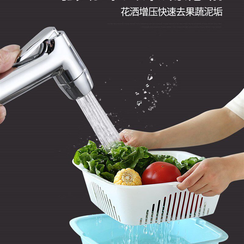 旗舰店入墙式厨房冷热水龙头多功能加长折叠墙壁双孔洗菜盆