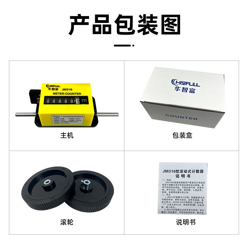 新款码表计米器Z96-F/JM316滚轮式计米表打码验布机打卷机长度计
