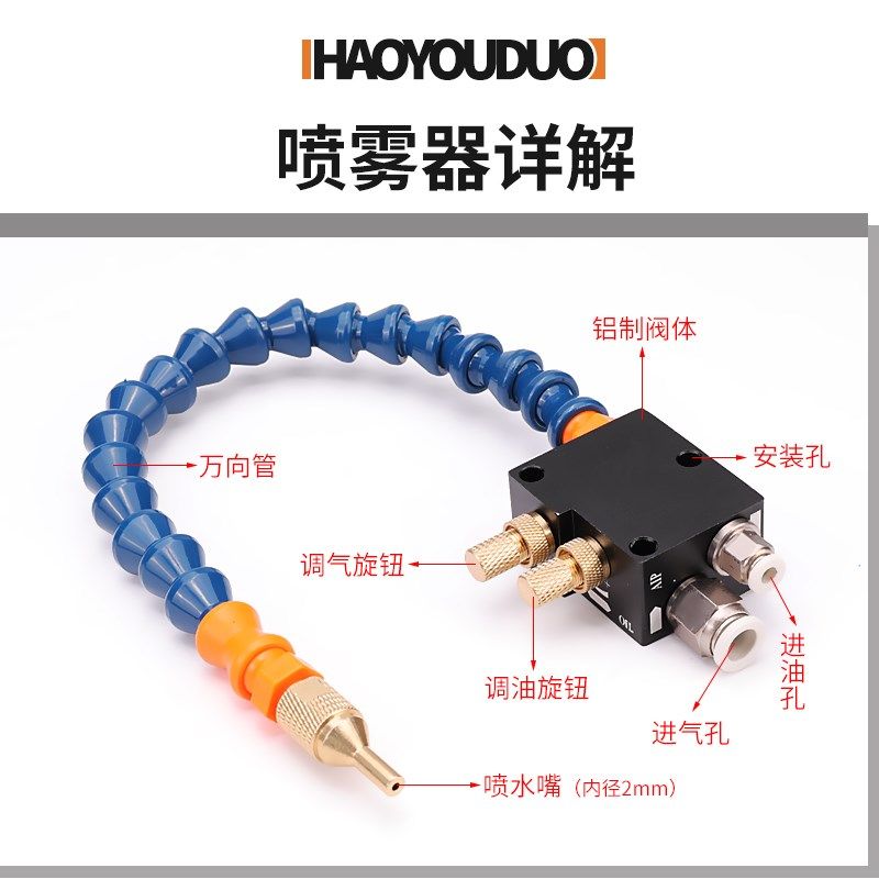 气动喷雾器车床喷油万向冷却喷嘴喷水机床雾化雕刻机油雾喷头总成
