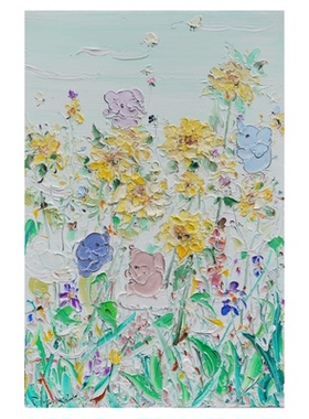 付毅兵手绘花卉小象油画