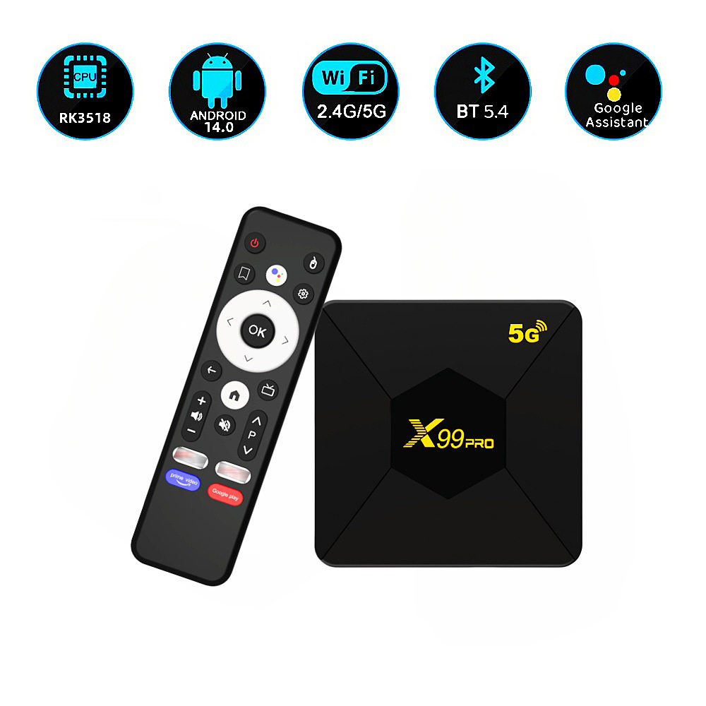 外贸专供x99pro机顶盒4k高清RK3518安卓14.语音遥控TVBOX