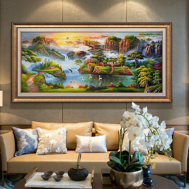 客厅装饰画国画山水画沙发背景墙画靠山聚宝盆招财油画欧式挂画
