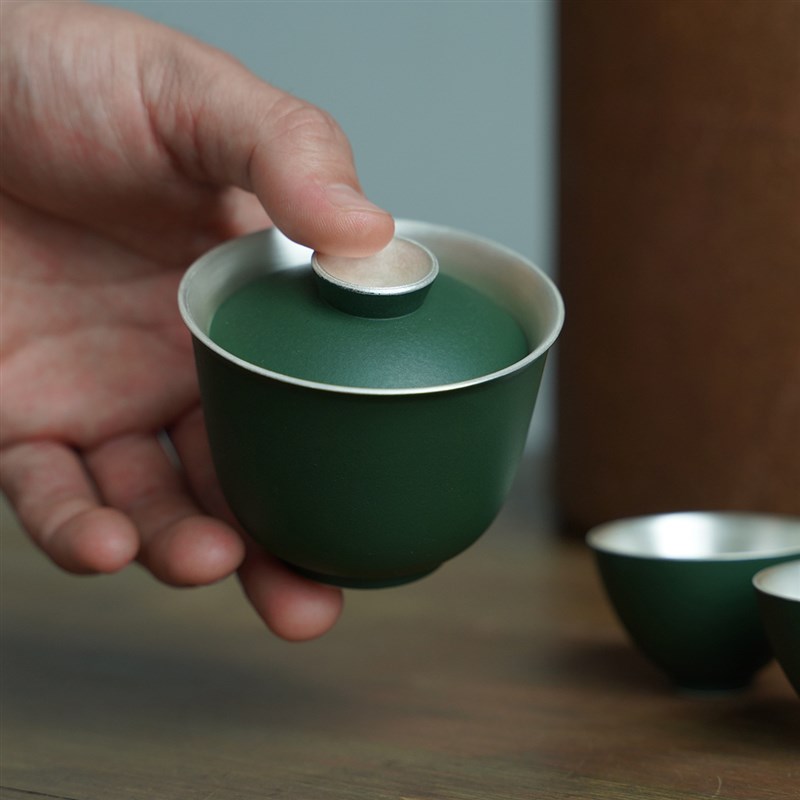 手工中式茶具套组 银彩陶瓷功夫茶具 景德镇手工盖碗礼盒