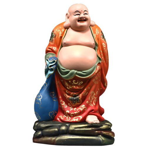 彩绘木雕刻弥勒佛像摆件家用笑佛客厅玄关装饰工艺品开业乔迁送礼