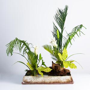 写意纯手工长方型陶瓷花道水盘中华花艺小源流池坊自由花禅意器皿