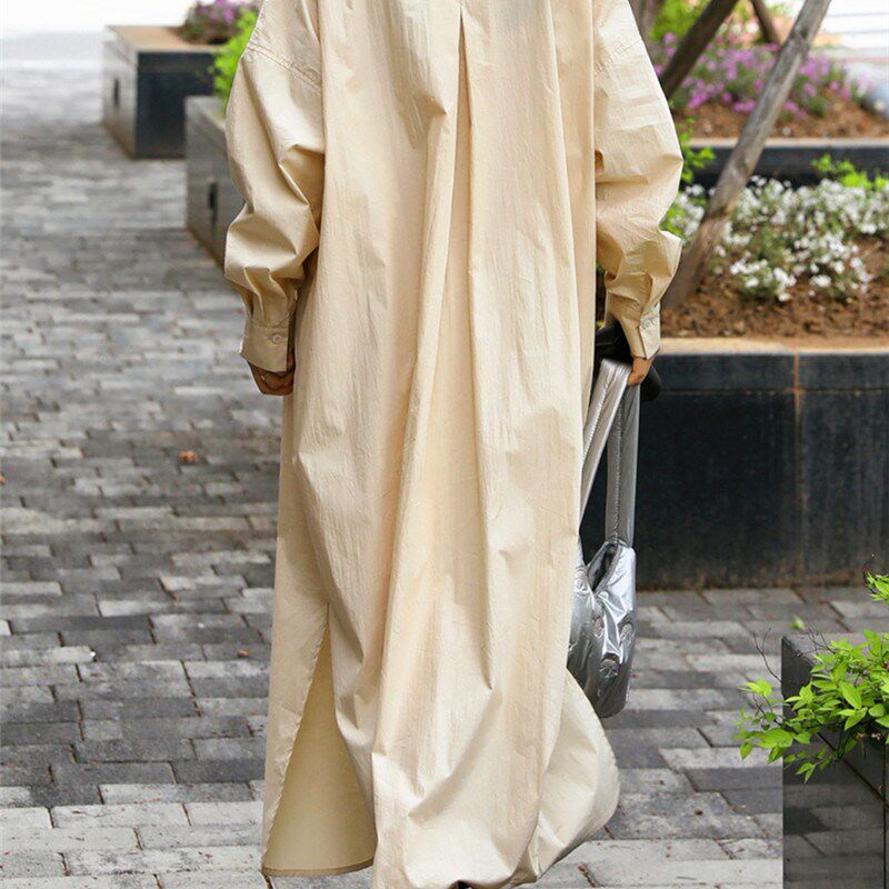 新款宽松大码衬衫开叉长款过膝连衣裙bf气质学院风长袖套头打底衫