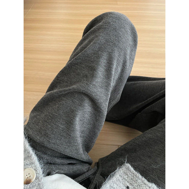 梨型身材深灰色糯米休闲裤女早春新款胖妹妹mm高腰宽松垂感阔腿裤