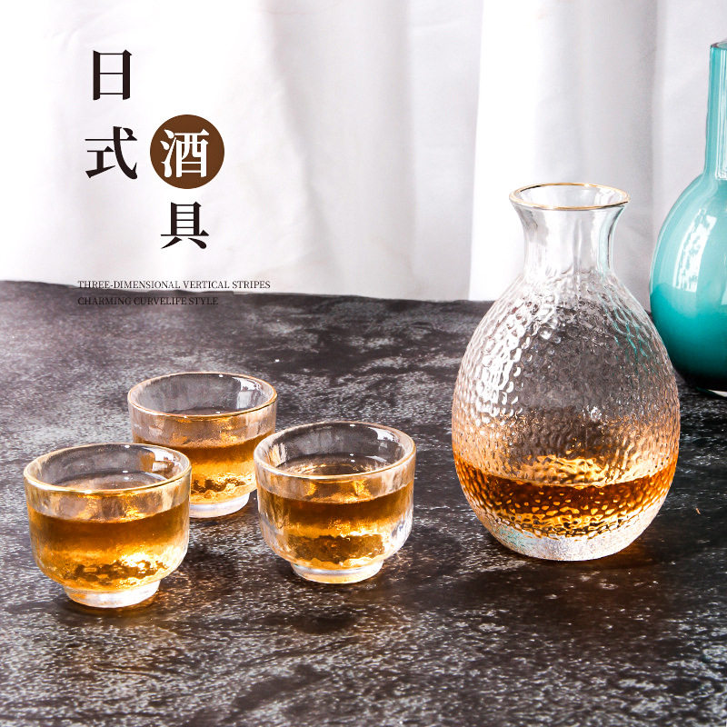 日式手工锤纹一壶四杯清酒壶白酒杯玻璃酒具组套一口杯子家用客厅