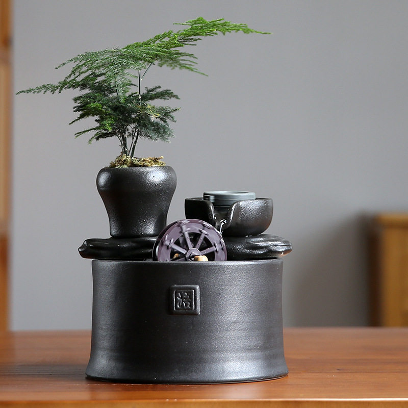 时来运转流水摆件轮鱼缸水缸循环水车水景造景开业家庭摆件