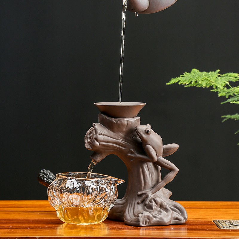 创意紫砂茶漏紫泥虑茶器青蛙懒人茶漏架茶壶漏网茶具配件陶瓷茶滤
