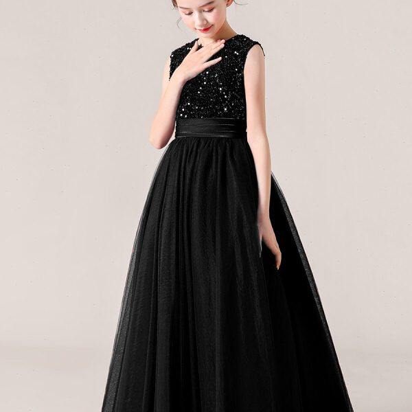 新儿童高端乐团演出服中大童钢琴比赛大小提琴演奏黑色晚礼服网纱