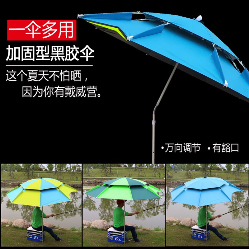 戴威营雨伞2.4米万向防雨防晒户外钓垂大钓伞黑胶遮阳加固钓鱼伞