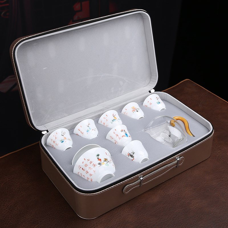 七碗茶诗白瓷功夫茶具套装陶瓷家用简约整套盖碗茶杯泡茶器小套