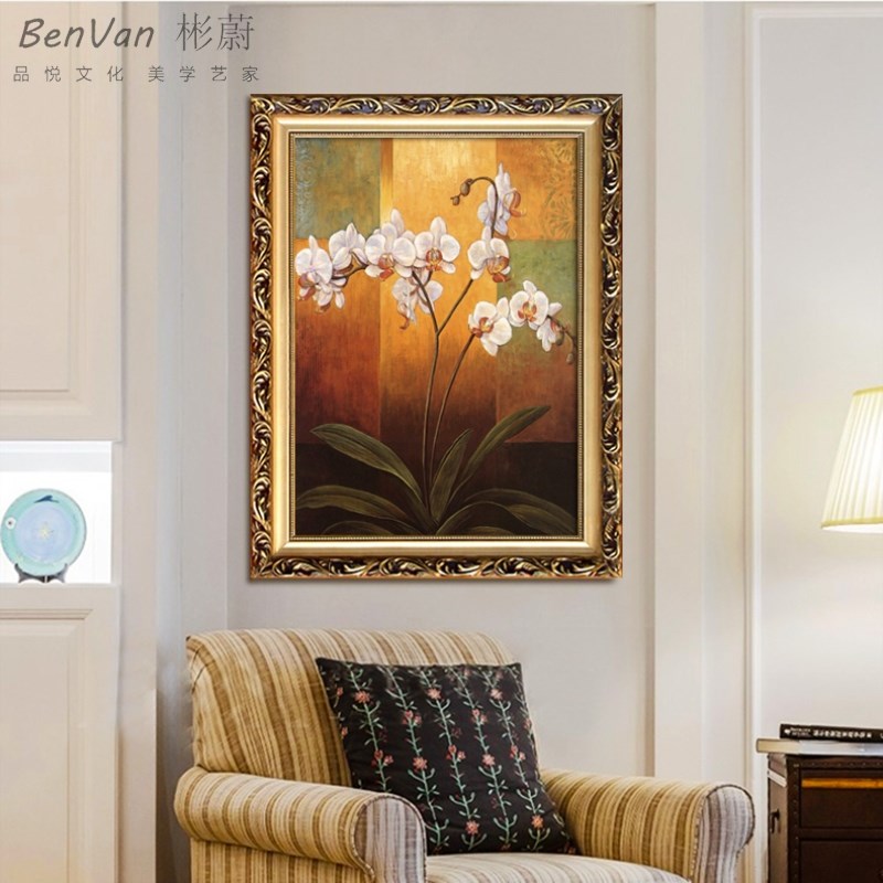 背景墙美式玄关沙发欧式壁画油画荷花装饰画墙画客厅餐厅挂画定做