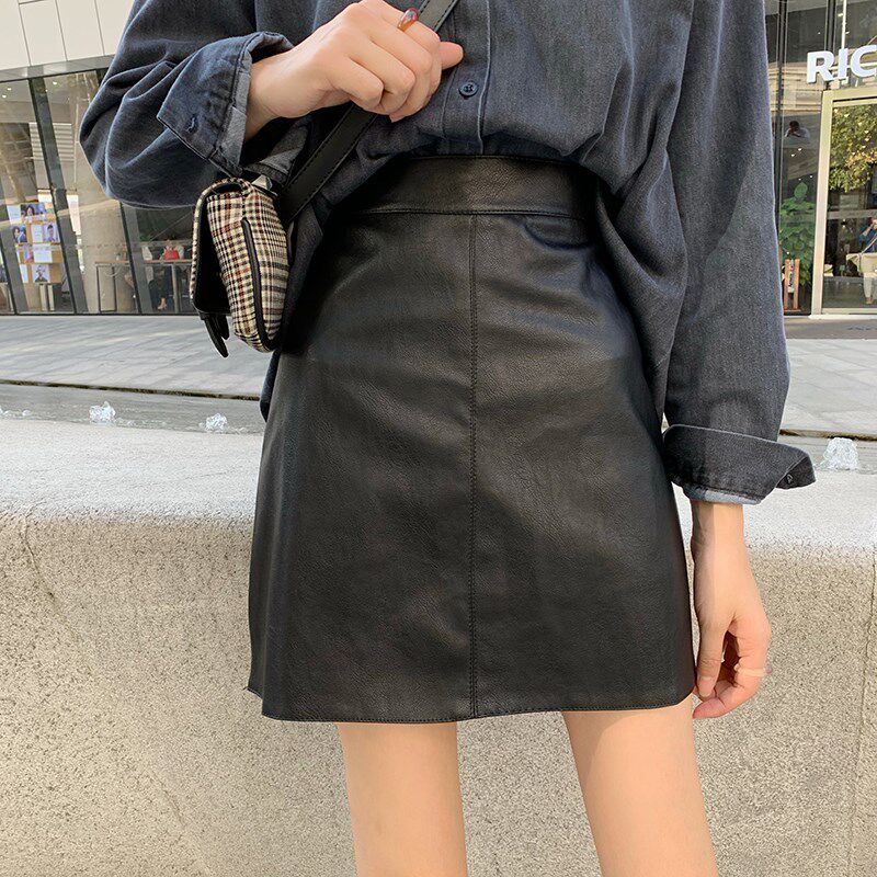 欧韩小皮裙半身裙大码遮肚a型短裙女秋季胖mm显瘦学生包臂一步裙
