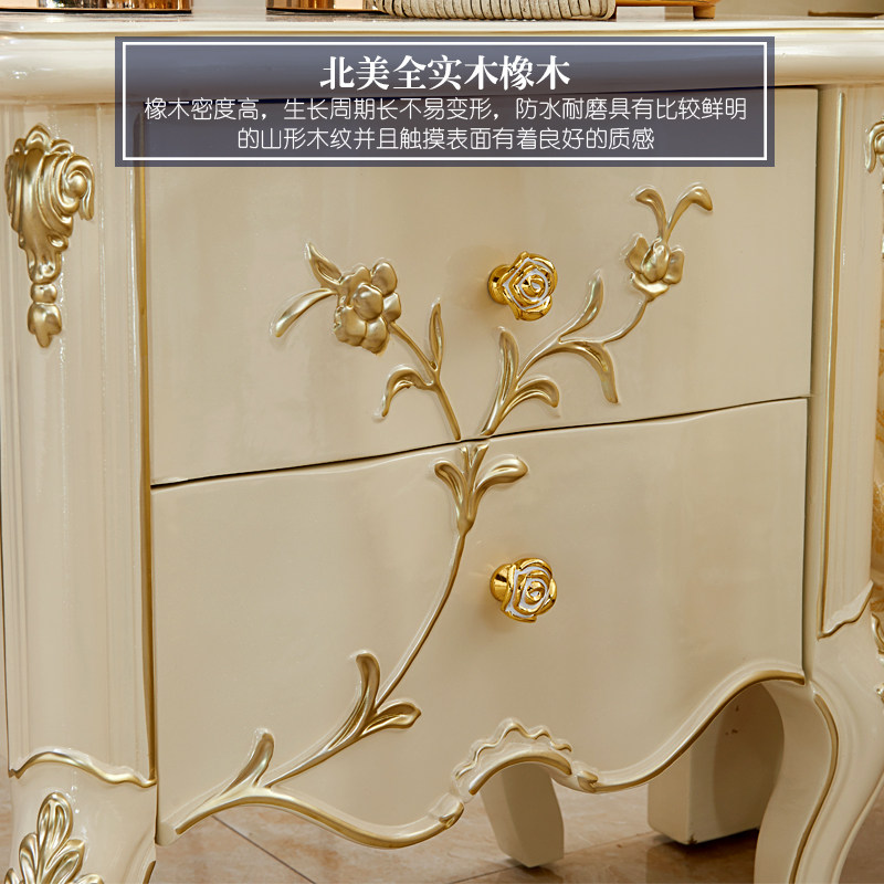 欧式床头柜美式别墅卧室迷你储物小柜子奢华实木床边柜白色抽屉柜