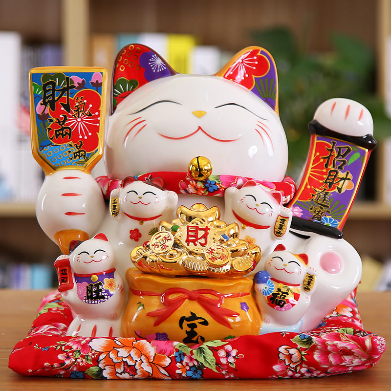 11寸特大号招财猫摆件开业店铺创意陶瓷存钱罐家居装饰摆件