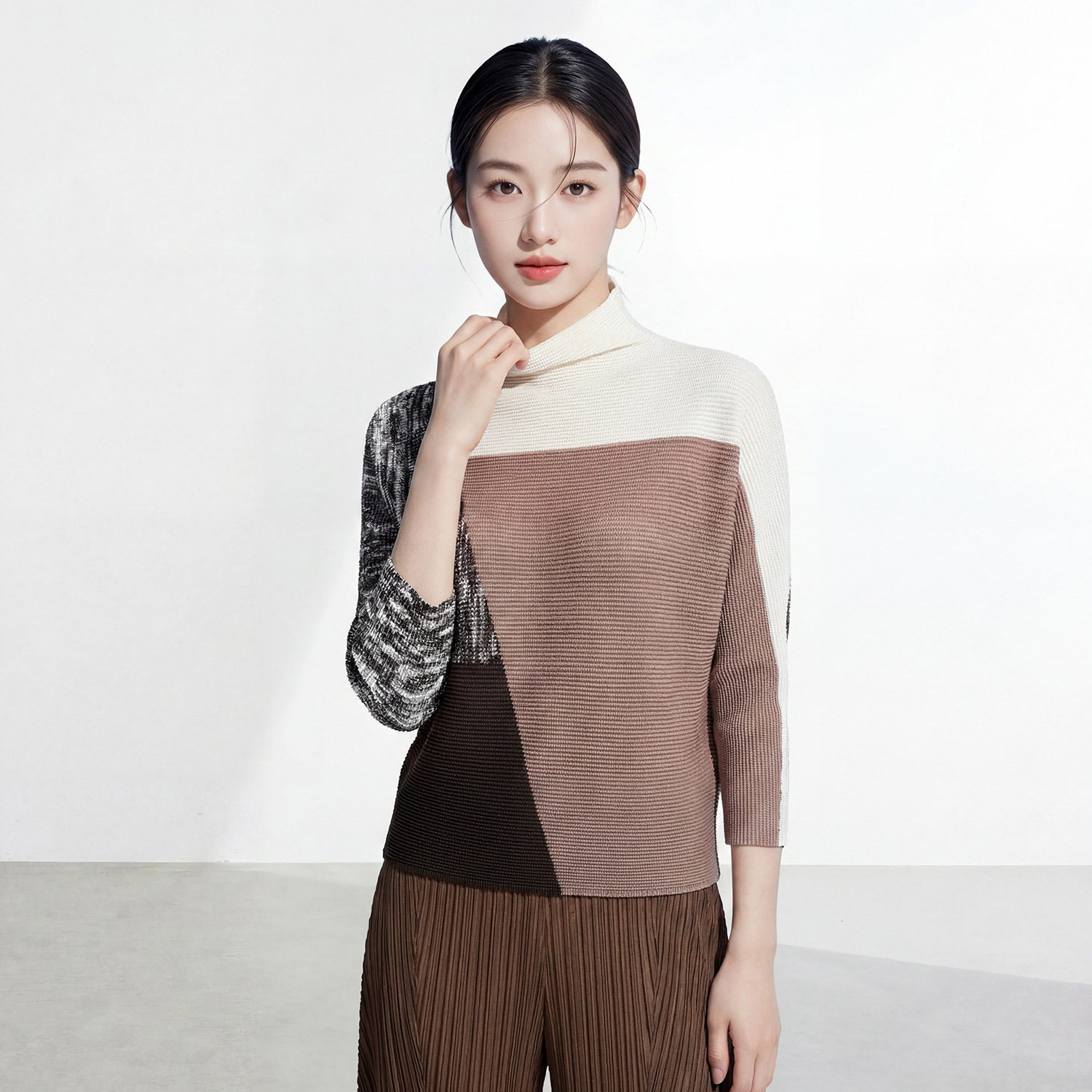 衣服女款高级感轻奢七分袖新款撞色宽松显瘦百搭T恤上衣