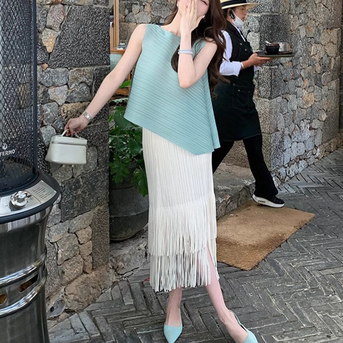 爆款女装搭配一整套时尚套装女两件套背心流苏半裙绝美漂亮小套装