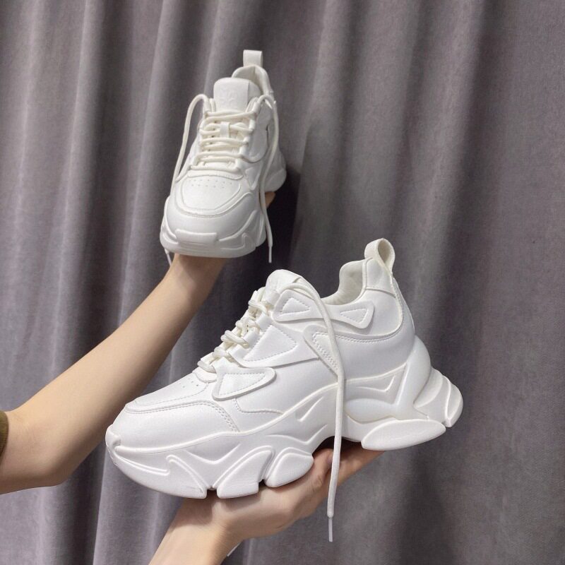 秋冬新款百搭厚底真皮老爹鞋女白色增高运动休闲鞋女板鞋潮