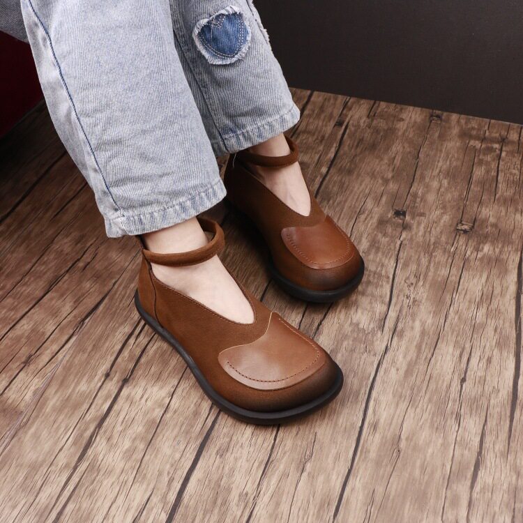 春夏季新款复古圆头坡跟凉鞋休闲短靴马丁软底可跨境皮鞋女