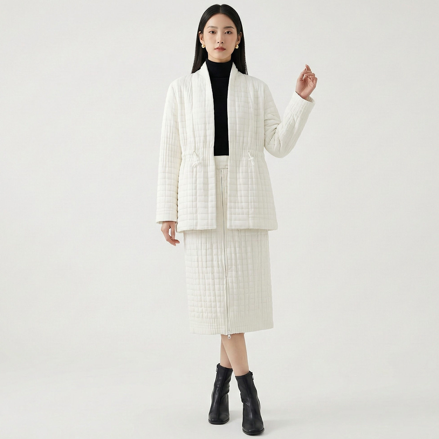 套装女装冬高级感裙装韩版棉服外套百搭直筒半身裙两件套洋气