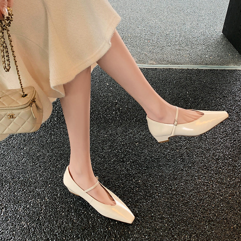 韩风大美女~气质小方头玛丽珍鞋春季粗低跟真皮一字扣单鞋