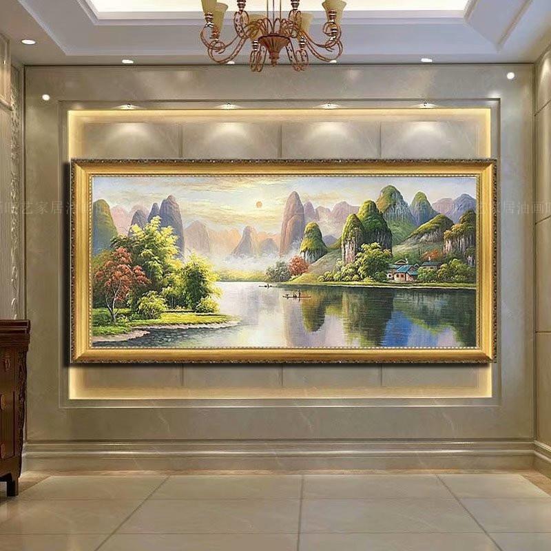 手绘山水风景油画沙发背景装饰画客厅酒店别墅办公室餐厅家居挂画