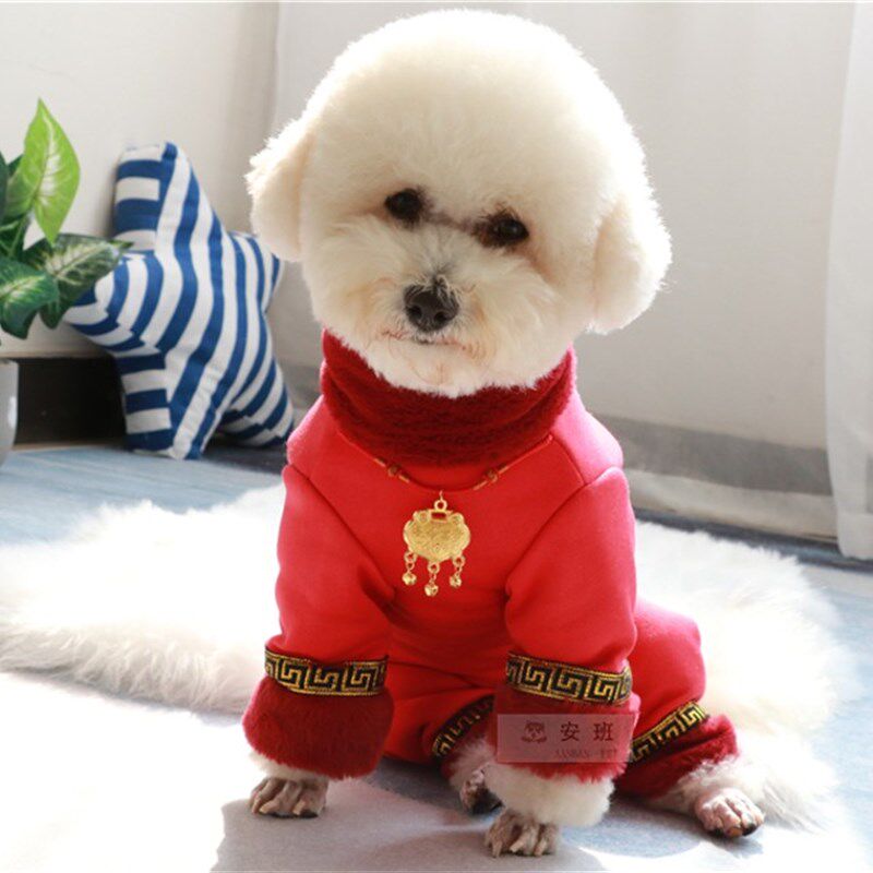 安班宠物新年唐装红色保暖棉衣泰迪比熊小犬狗狗包肚加厚旗袍衣服