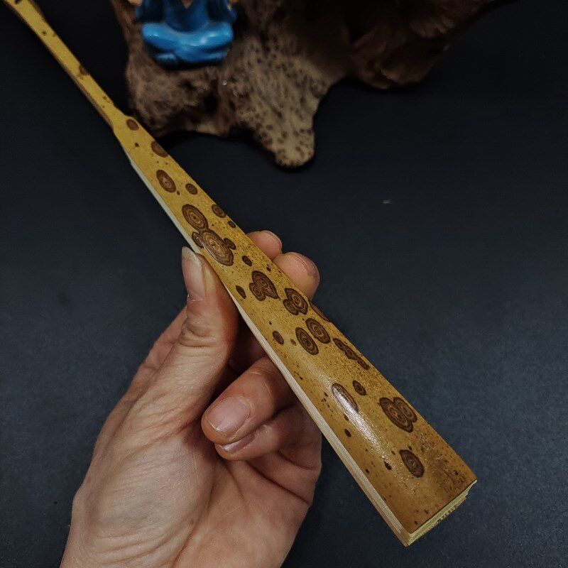 老艺人制作文玩折扇九寸天然斑竹老掉牙梅鹿扇骨蜡底白花贴梁刮宓
